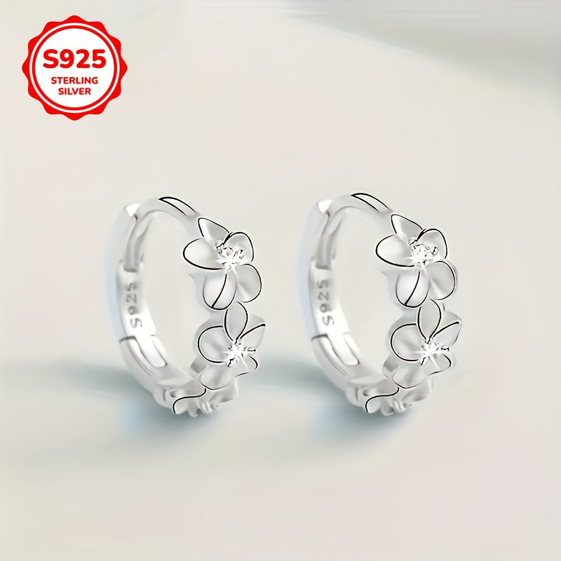 Pendientes de aro de plata 925 con diseño floral, estilo bohemio vintage para uso diario y regalos