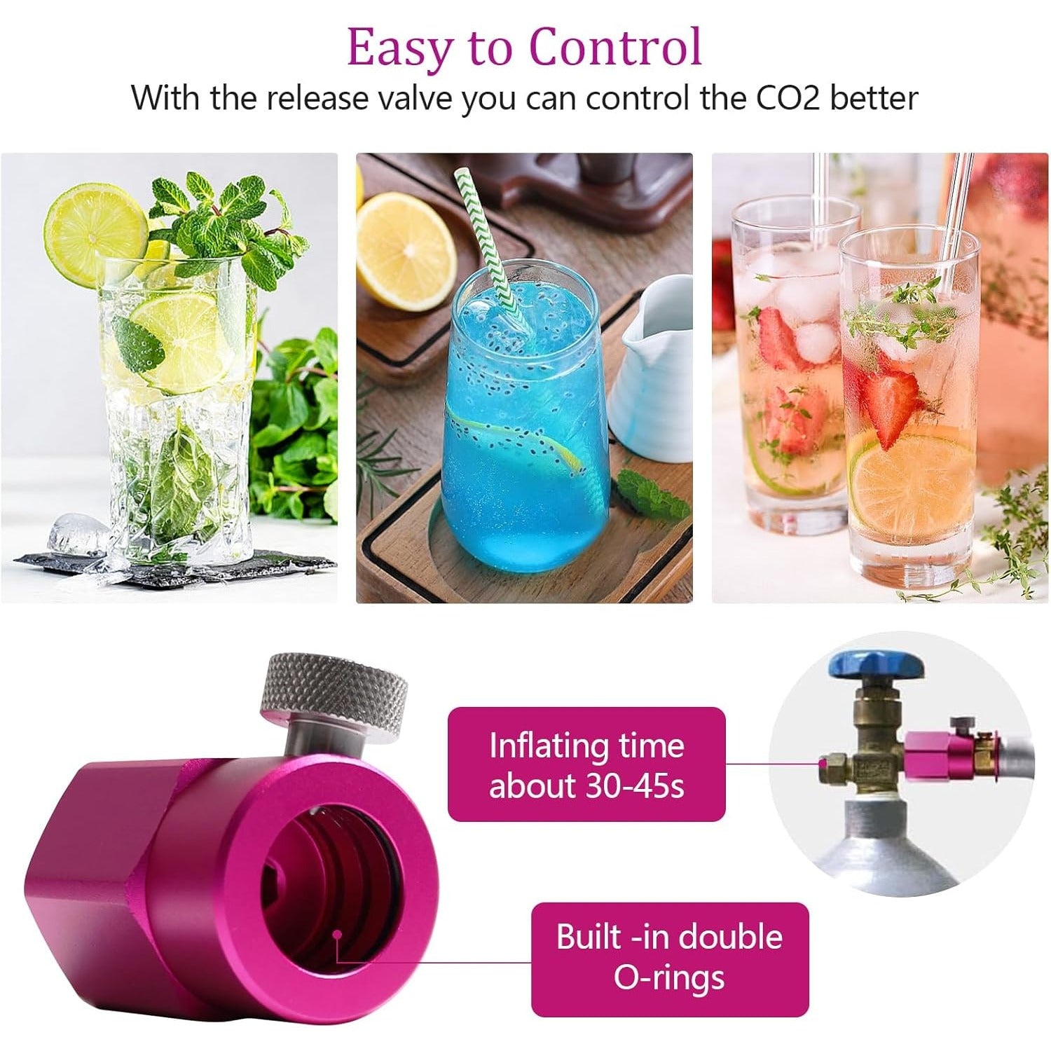 Válvula de cilindro de gas púrpura rojo para recarga de CO2 y conexión rápida