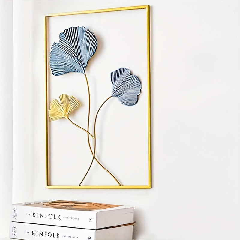 Minimalist Gold Metal Wall Decor Set 43.94x29.97cm Leaf Wall Art for Living Room Bedroom