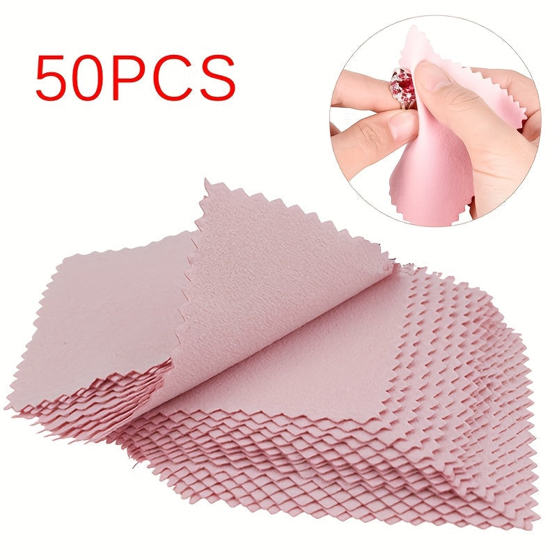 Pack of 50 Pink Microfiber Jewelry Polishing Cloths for Silver Cleaning