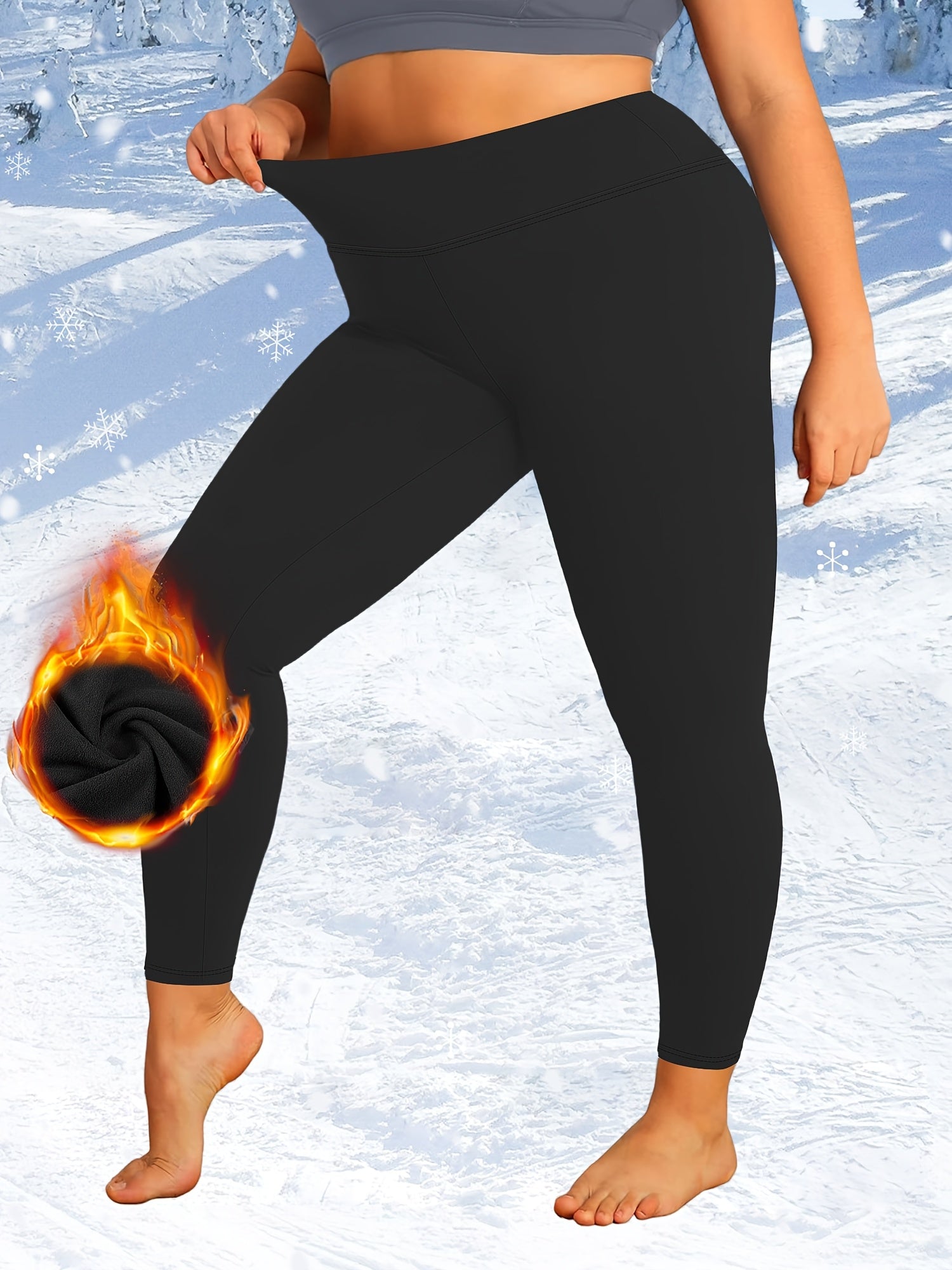 Plus Size High-Waisted Fleece-Lined Leggings for Autumn Winter