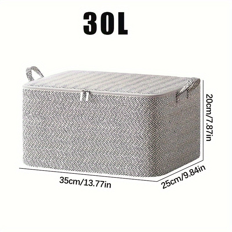 Large Fabric Storage Bags with Lids Handles Herringbone Pattern Multiple Sizes