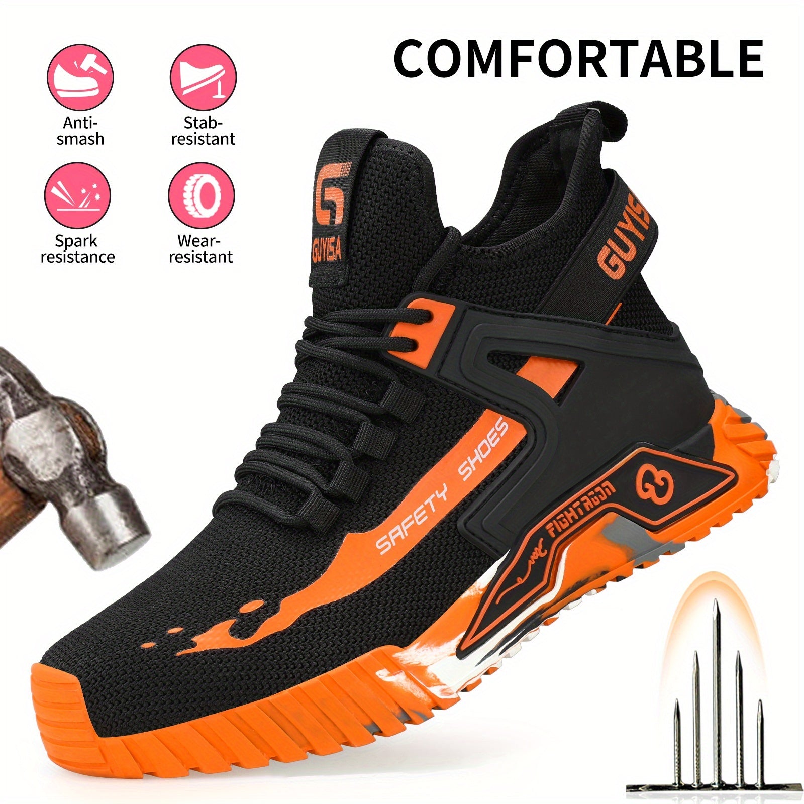 Women's Steel Toe Work Shoes Anti-Smash Anti-Piercing Lightweight Safety Shoes For Work