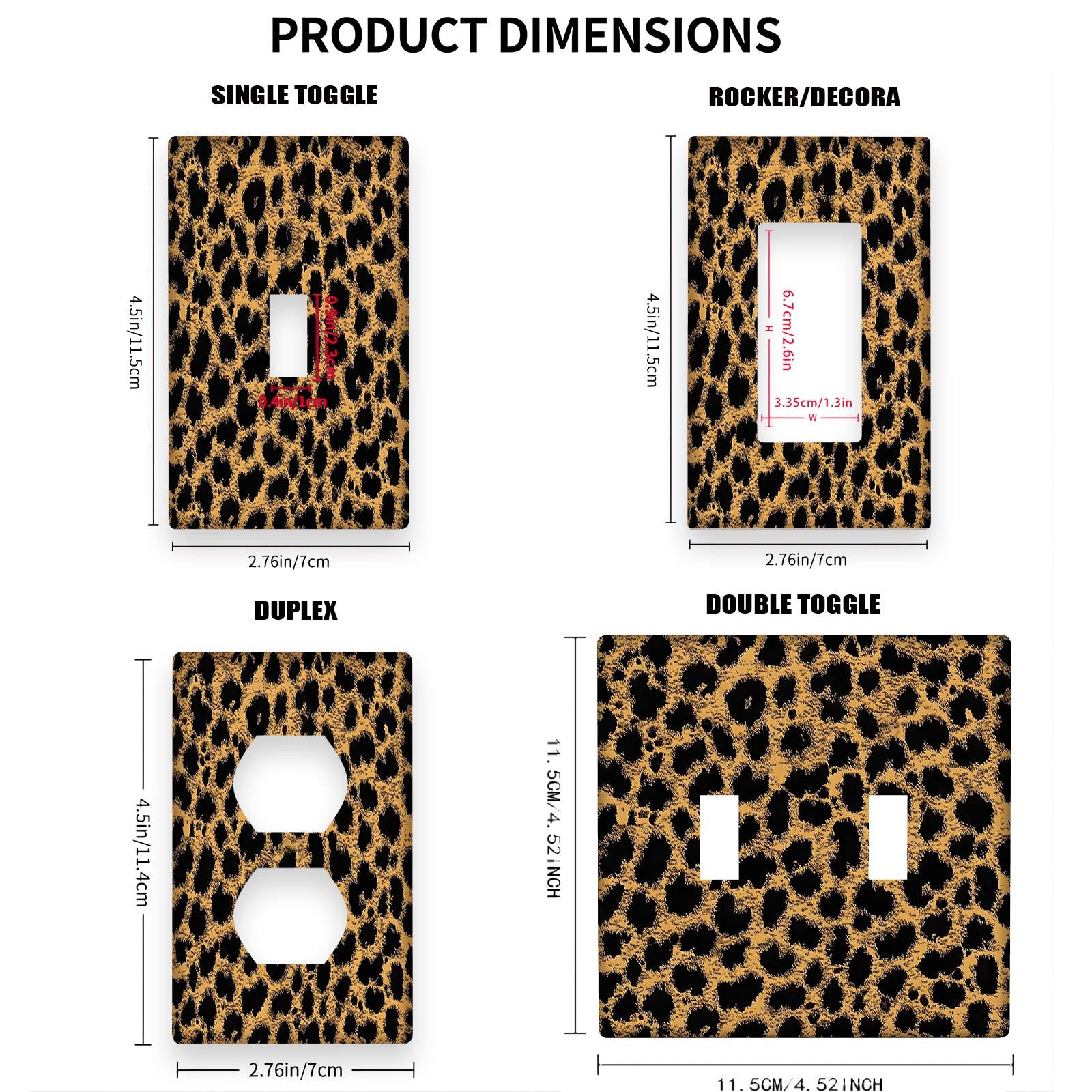 Leopard Print Thermoplastic Light Switch Cover for Indoor Outdoor Use