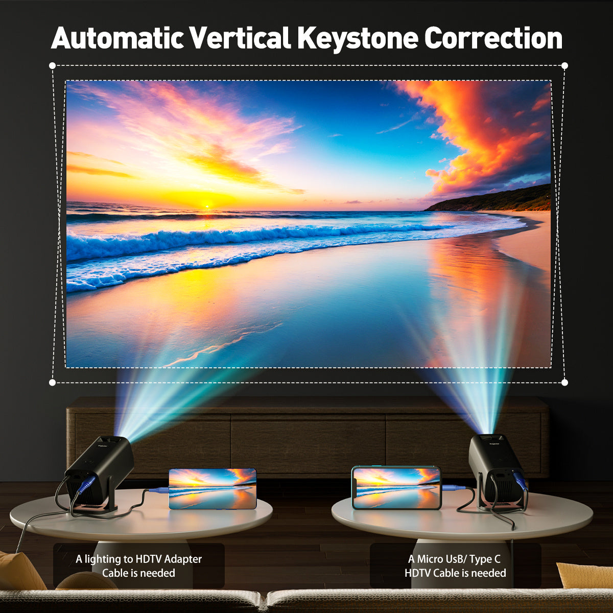 Home Projector HD Automatic Complete Setup Supports 1080P