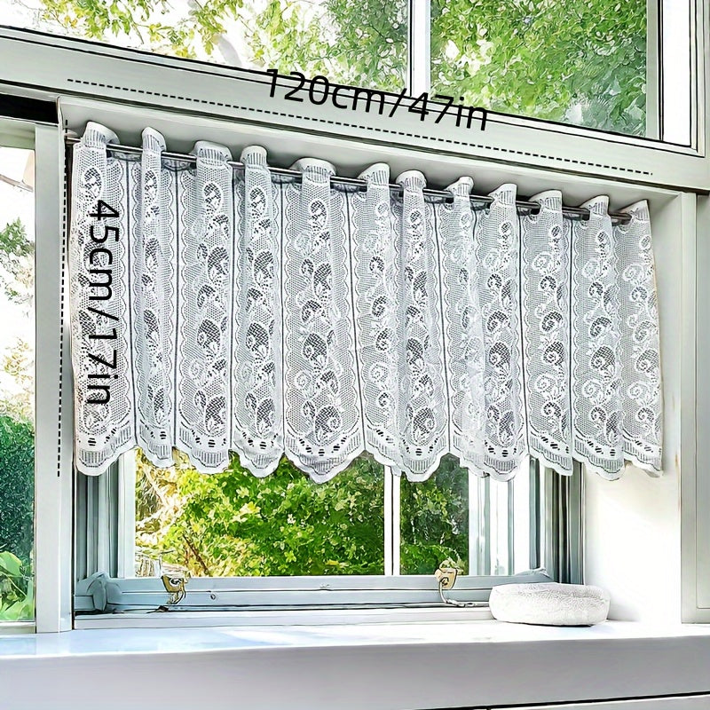 Country Style White Lace Half Curtain for Door or Window, Living Room Kitchen Decor
