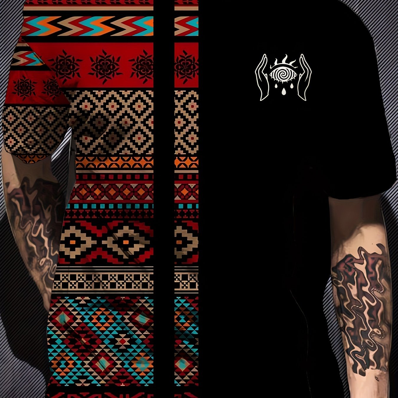 Men's Athletic 3D Print Color Block T-Shirt Breathable Polyester Casual Gym