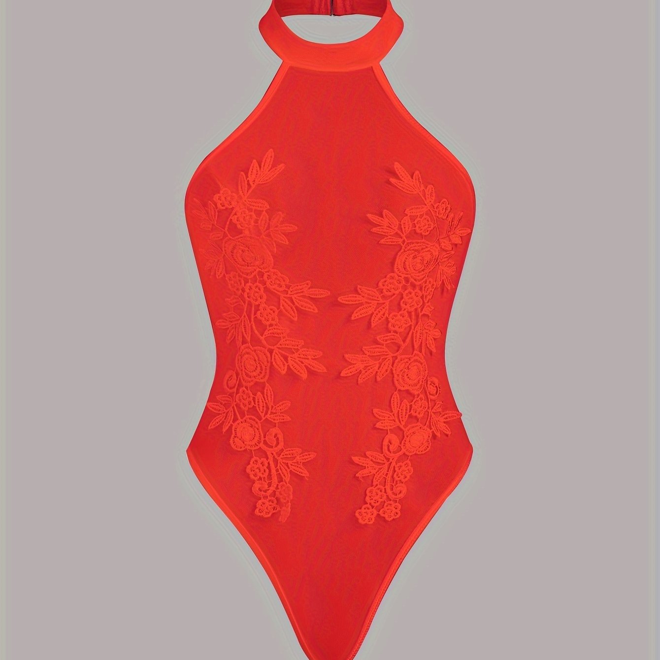 Women's Sheer Mesh Embroidered Floral Bodysuit High-Waisted Lingerie Set