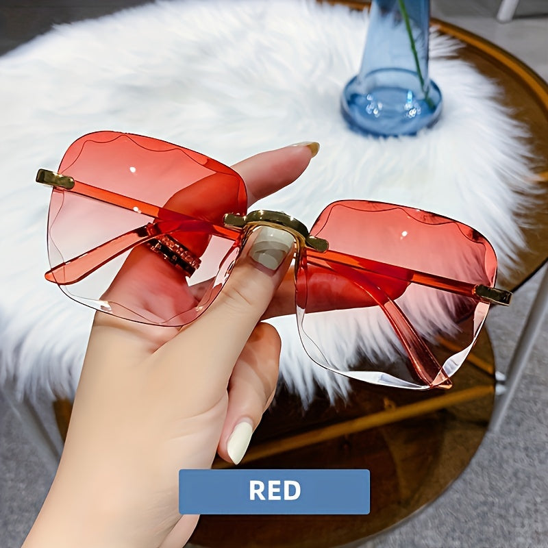 Women's Frameless Square Glasses with Gradient Lenses and Fashion Cut Edges