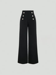 Women's Wide Leg Pants Polyester Solid Color Long Fit Casual Weekend