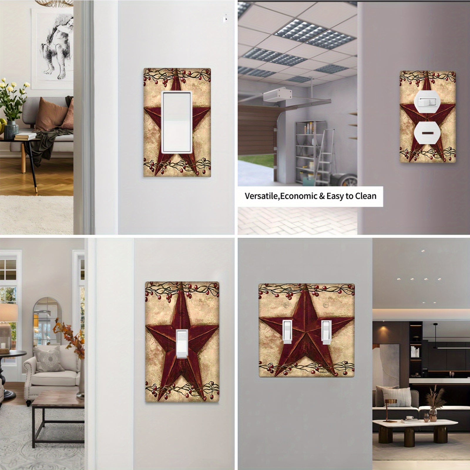 Red Barn Star and Berries Light Switch Cover Farmhouse Wall Plate Indoor Outdoor