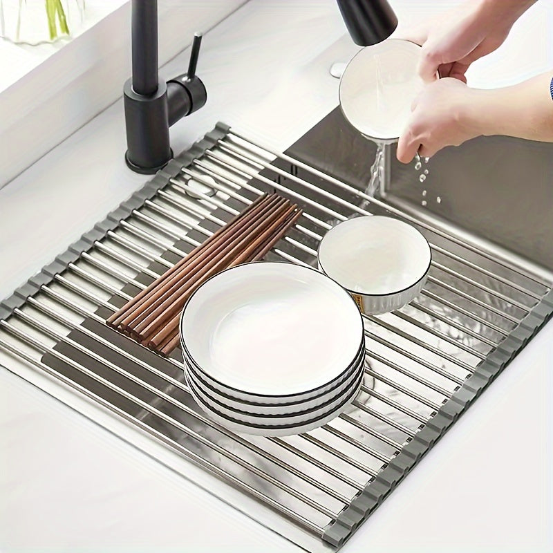 Estante plegable para fregadero de cocina para secar platos, almacenamiento multifuncional y ahorrador de espacio