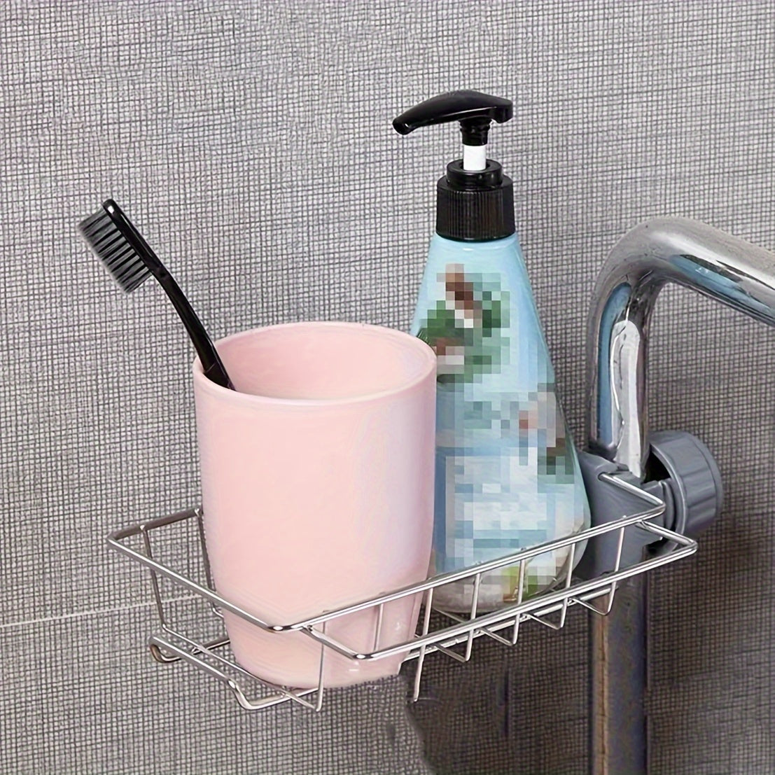 Qulay zanglamas po'latdan yasalgan kran caddy - Oshxona cho'michasi uchun organizator, gubka va mato ushlagich, idish yuvish savati - Hammom va oshxona tartibi uchun zaruriy narsa