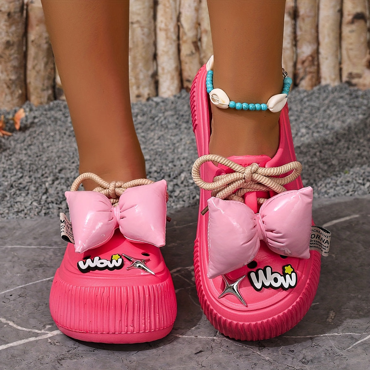 Women's Breathable Summer Mules Slip-Resistant Bow Tie Sandals