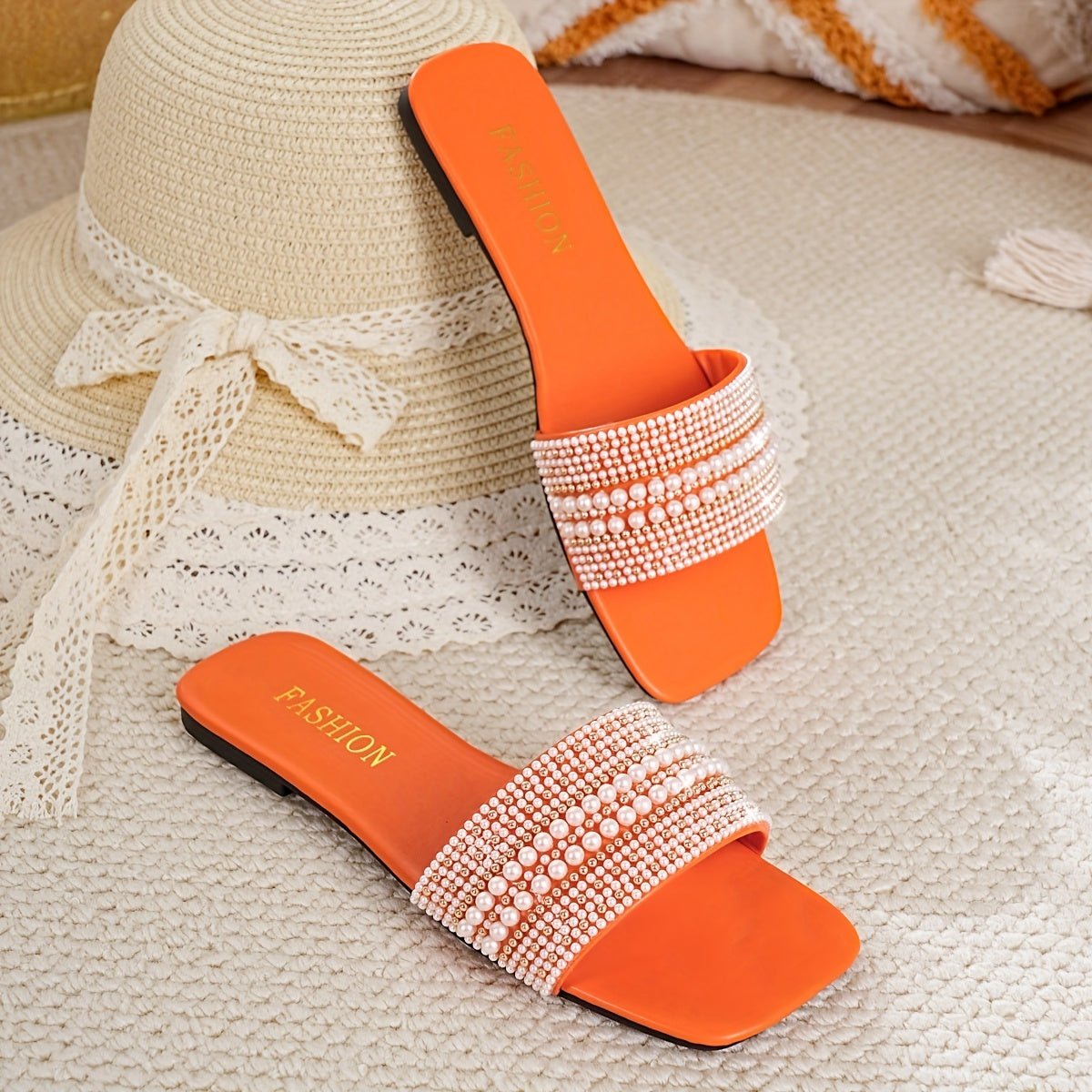 Women's Pearl Rhinestone Decor Indoor Sandals Comfortable All-Season