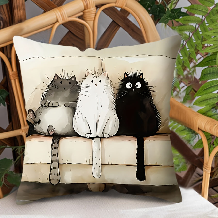 Cartoon Cat Throw Pillow Cover 44.96x44.96cm Polyester Sofa Bedroom Decor