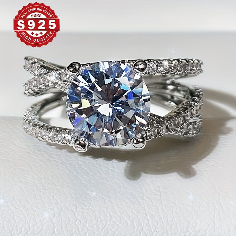 Anillo de compromiso de plata de ley con zirconia cúbica banda de boda para mujeres