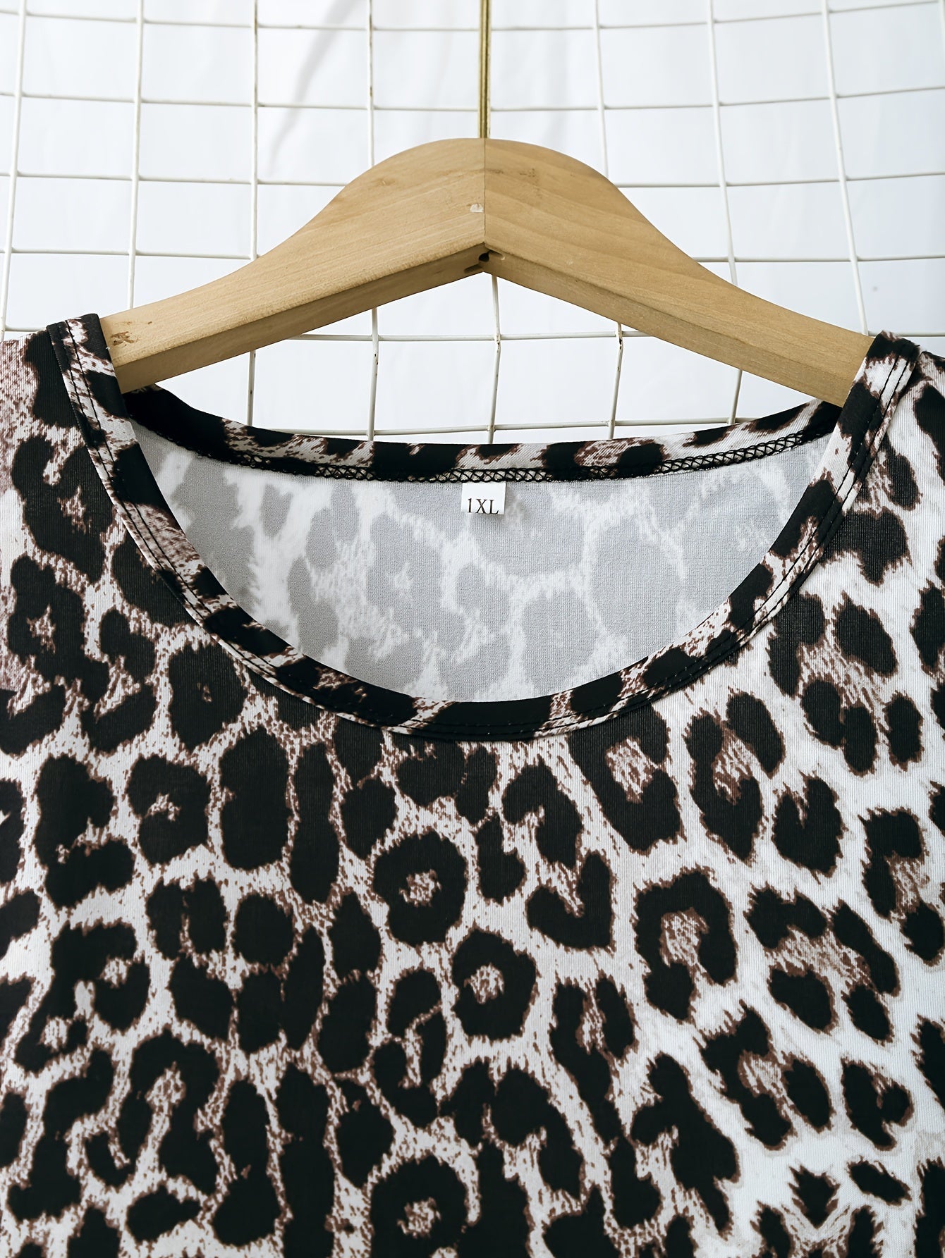 Women Leopard Print Short Sleeve Dresses Polyester Elastane Nightwear