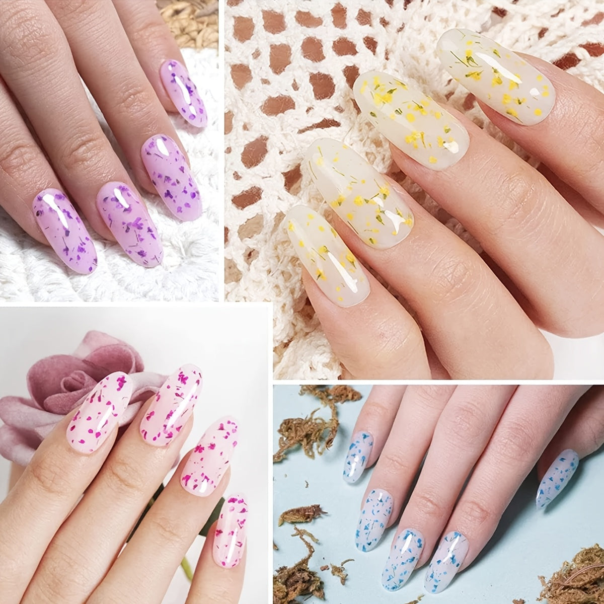 Unscented Metal Compatible Gel Nail Polish with Dried Flower Design for DIY Manicures