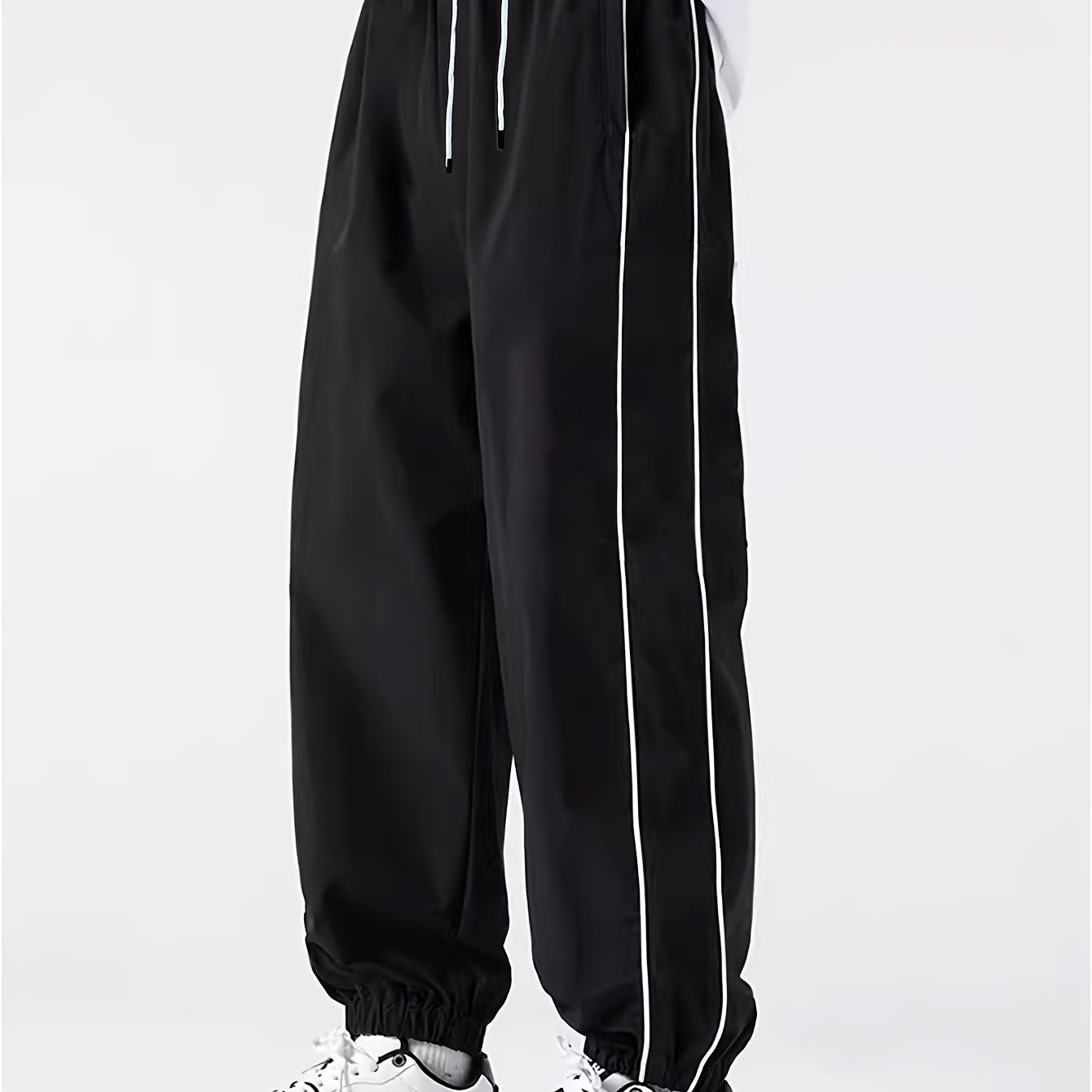 Men's Polyester Jogger Pants with Color-Blocking Stripes Casual Spring Fall Drawstring Waist
