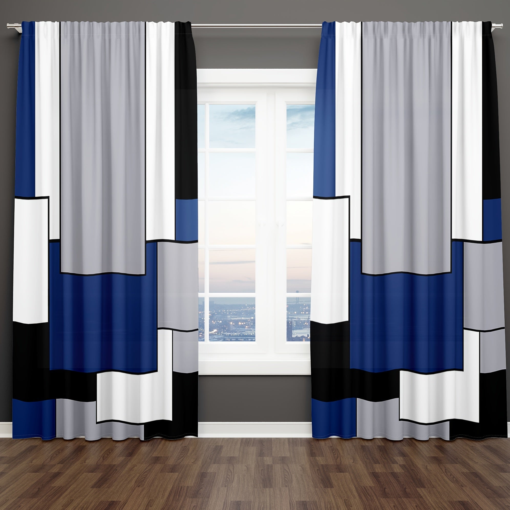 Set of 2 Plaid Pattern Curtains for Bedroom and Living Room Window Drapes