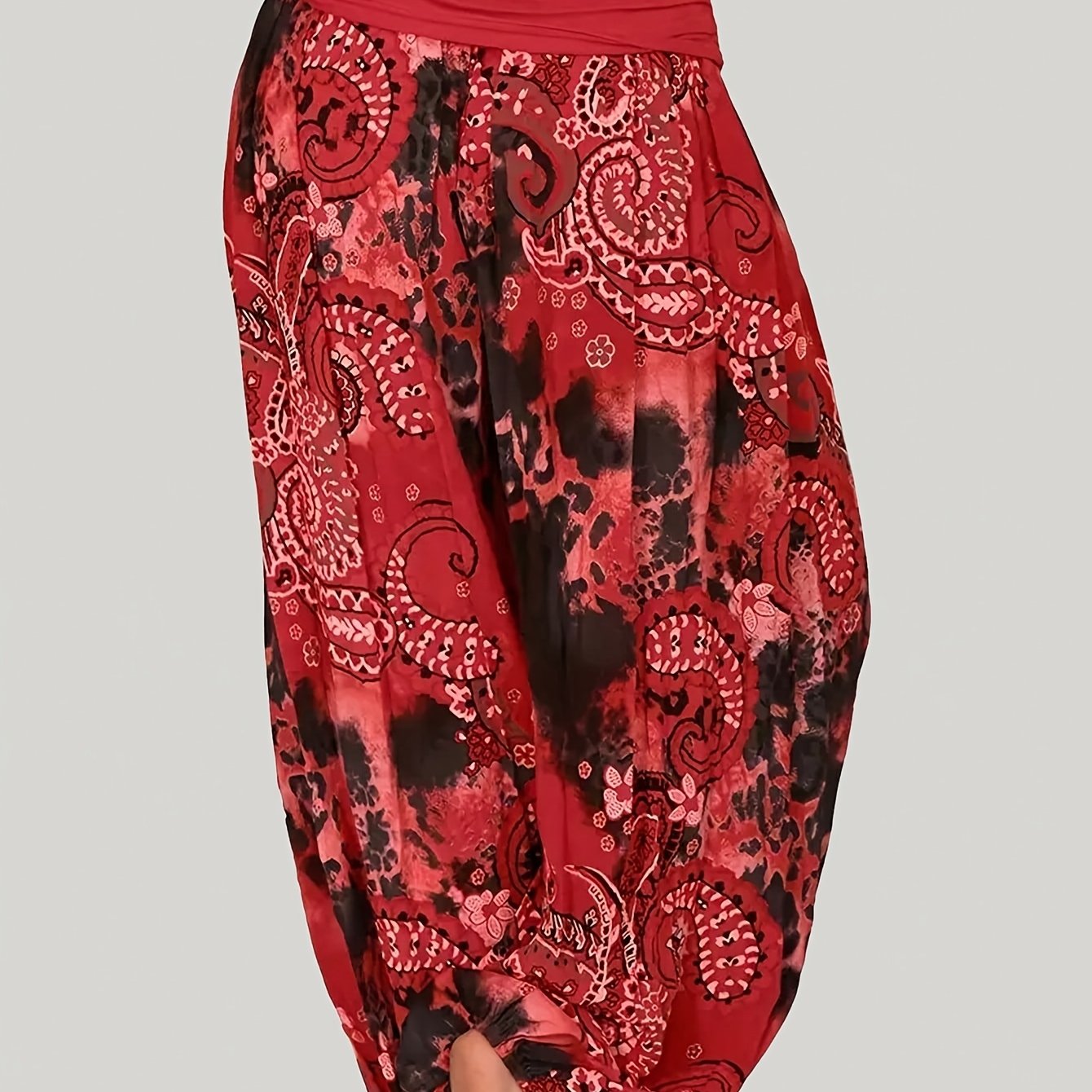 Ayollar uchun katta hajmli bohemiya raqamli bosma harem shimlar, erkin vintage, barcha mavsumlar