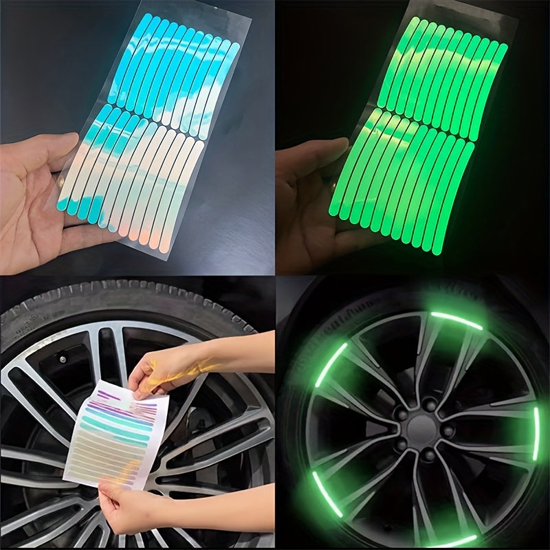 20 Pcs Car Wheel Luminous Reflective Stickers Green Night Decor
