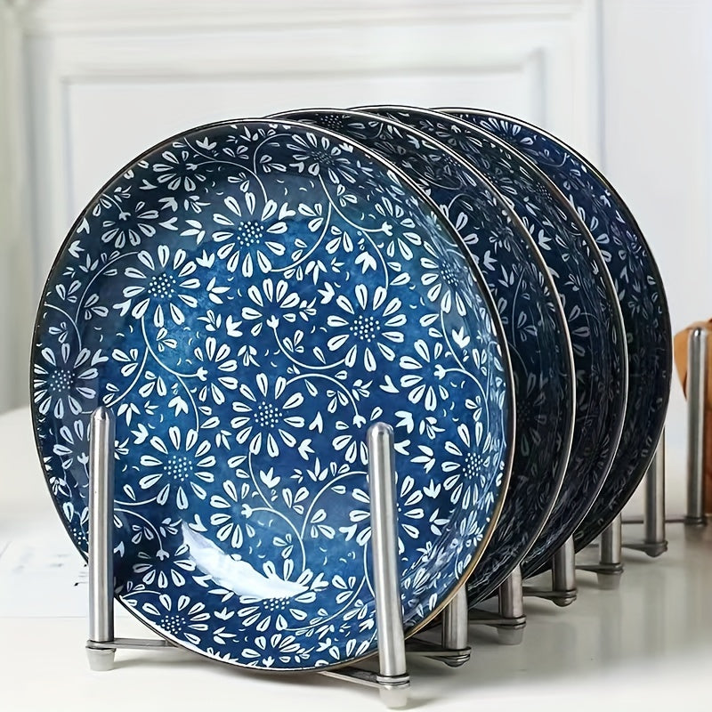 Keramika kechki taomlar uchun to'plam, ko'k va oq gul naqshli, 20.32 sm, salat, makaron va apetit uchun