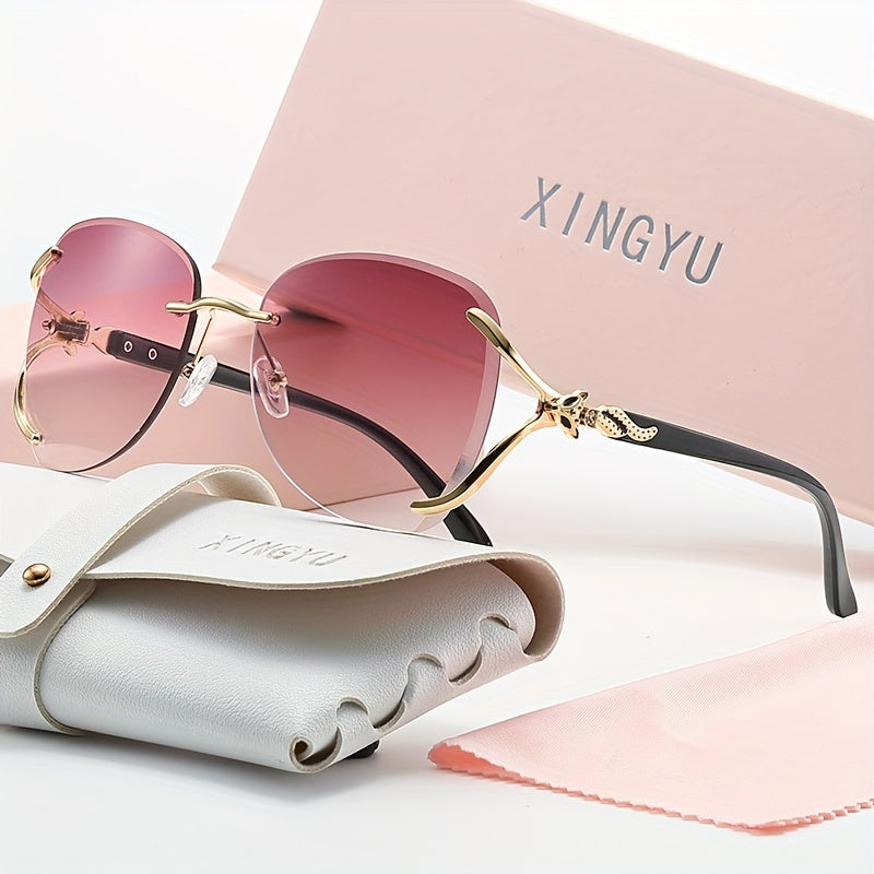 Women Rimless Chic Fox Head Sunglasses Gradient Lenses Metal Frame for Driving Outdoor