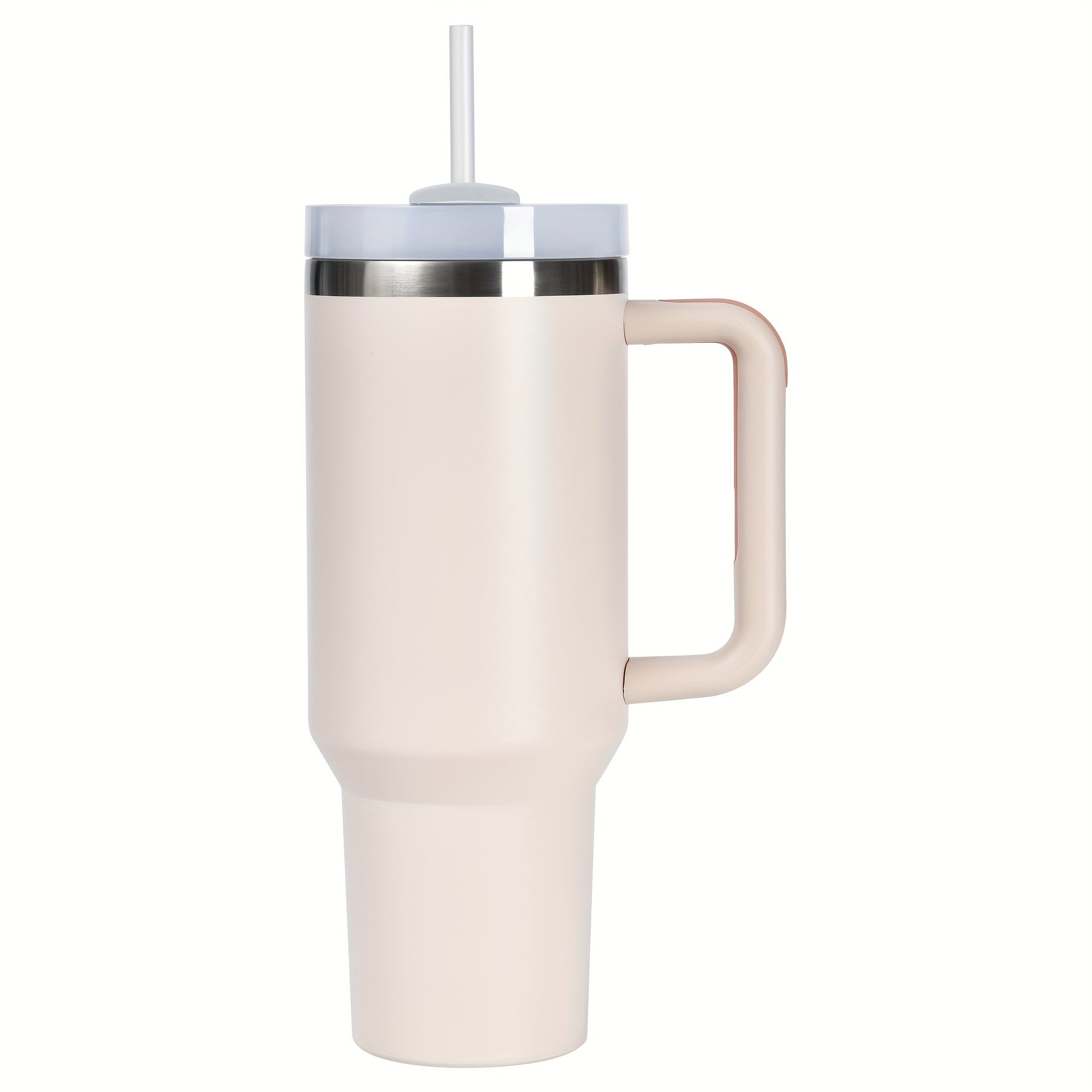 Taza de viaje de acero inoxidable de 40oz con tapa, pajilla, asa, aislamiento al vacío, apta para lavavajillas, gris claro, rosa, marfil, blanco
