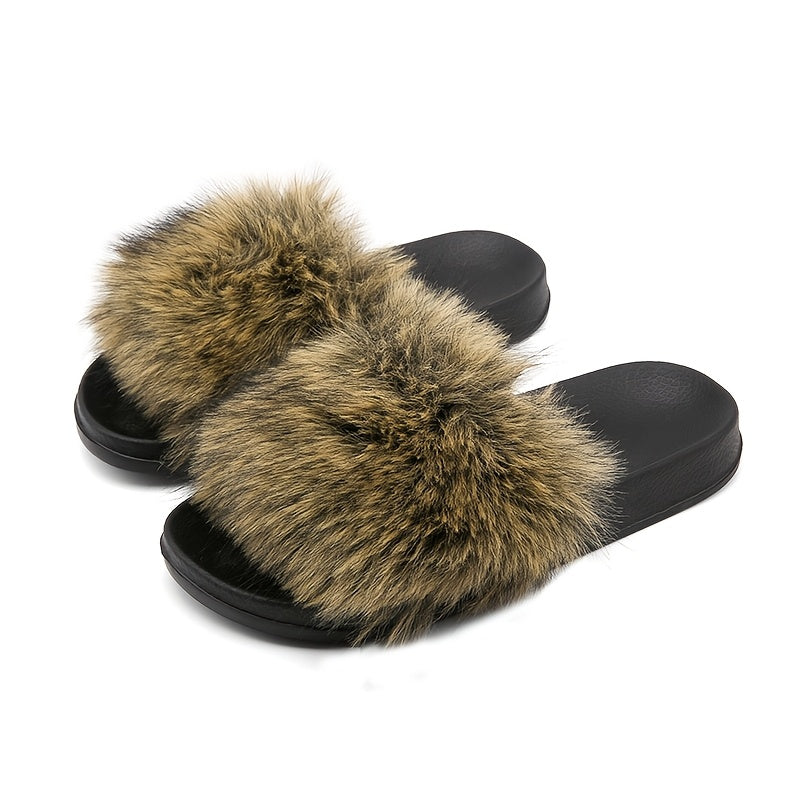 Women's Faux Fur Slippers EVA Sole Indoor Non-Slip Comfortable