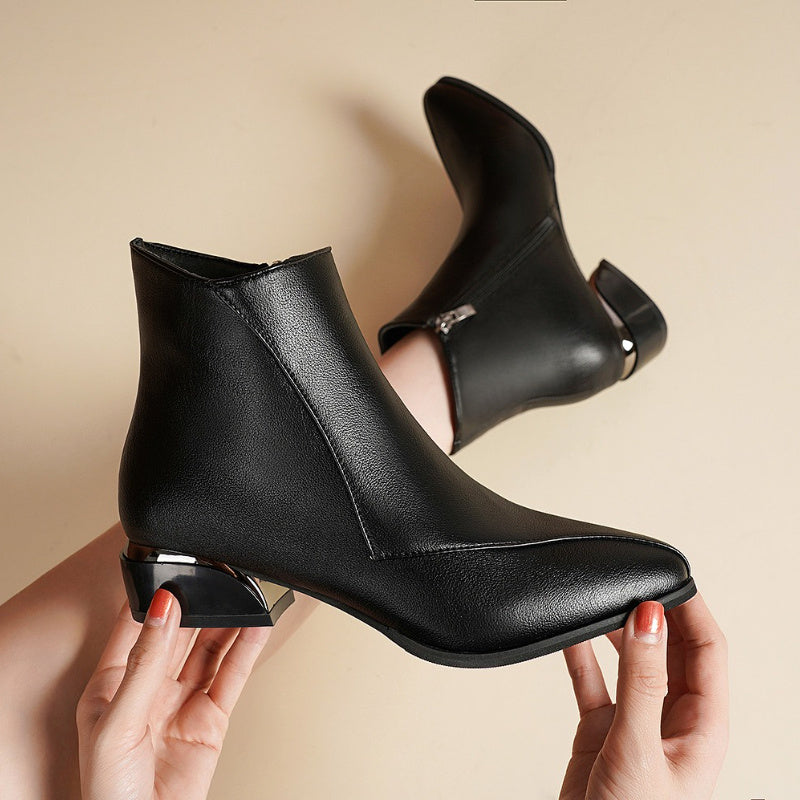 Women's Faux Cover Chelsea Ankle Boots with Pointed Toe and Chunky Heel