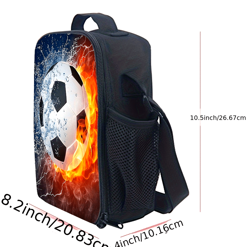 Bolsa de almuerzo con tema de fútbol aislada, a prueba de fugas, libre de látex, lavable a mano con bolsa de hielo para escuela y comedor