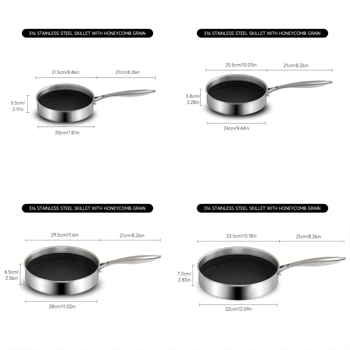 Stainless Steel Sauté Pan Non-Stick Honeycomb Surface Dishwasher Safe Induction Compatible