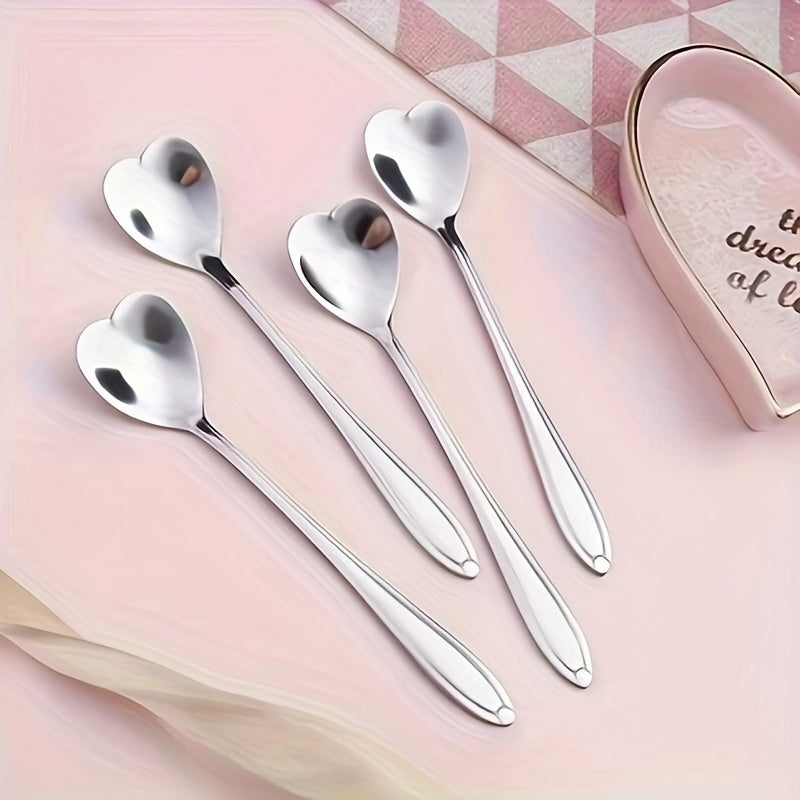 2 Stainless Steel Heart-Shaped Coffee Spoons for Stirring Desserts and Gifts