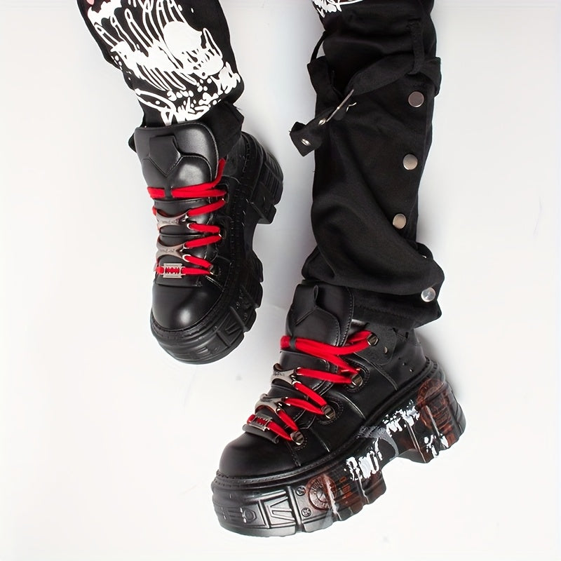 Women's Punk Y2K Gothic Ankle Boots Black Red Lace-Up Platform Toe