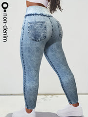 Plus Size Women's Skinny Faux Denim Pants Polyester Elastane All-Season Knit Fabric