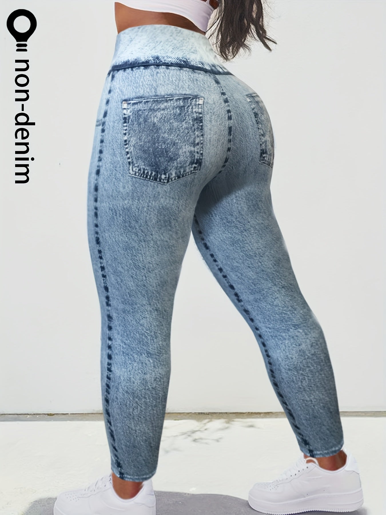 Plus Size Women's Skinny Faux Denim Pants Polyester Elastane All-Season Knit Fabric