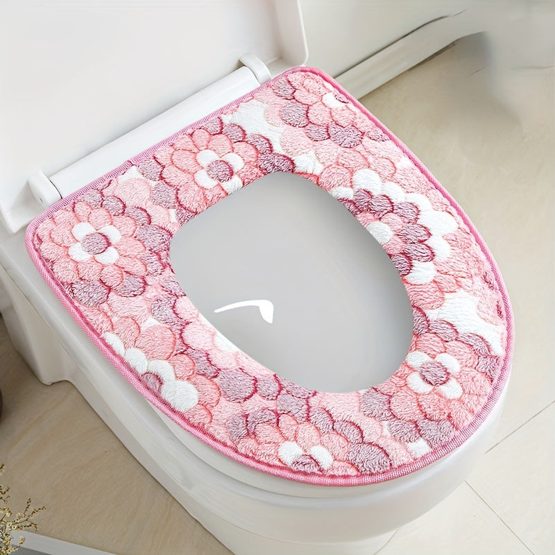 Coral Velvet Toilet Seat Cover Washable Knit Cotton Universal Fit Cushion