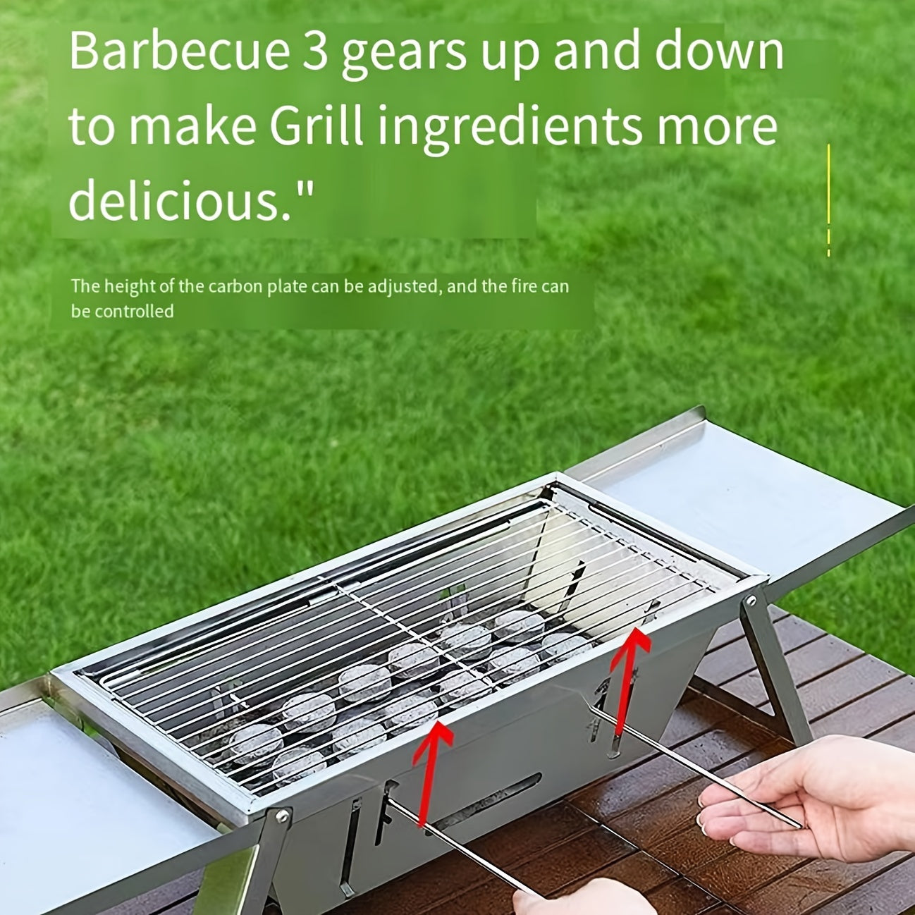 Stainless Steel Outdoor Charcoal Grill Set with Folding Skewer Stove for BBQ and Household Use