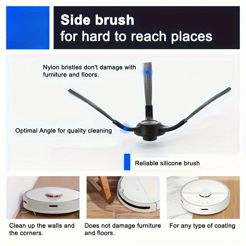 Replacement Side Brush Pack for Robot Vacuum Durable Plastic Nylon Bristles