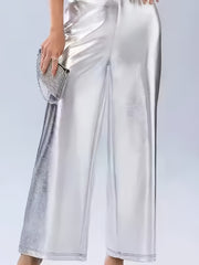 Women's Plus Size Metallic Wide Leg Pants Elastic Waist Shiny Polyester