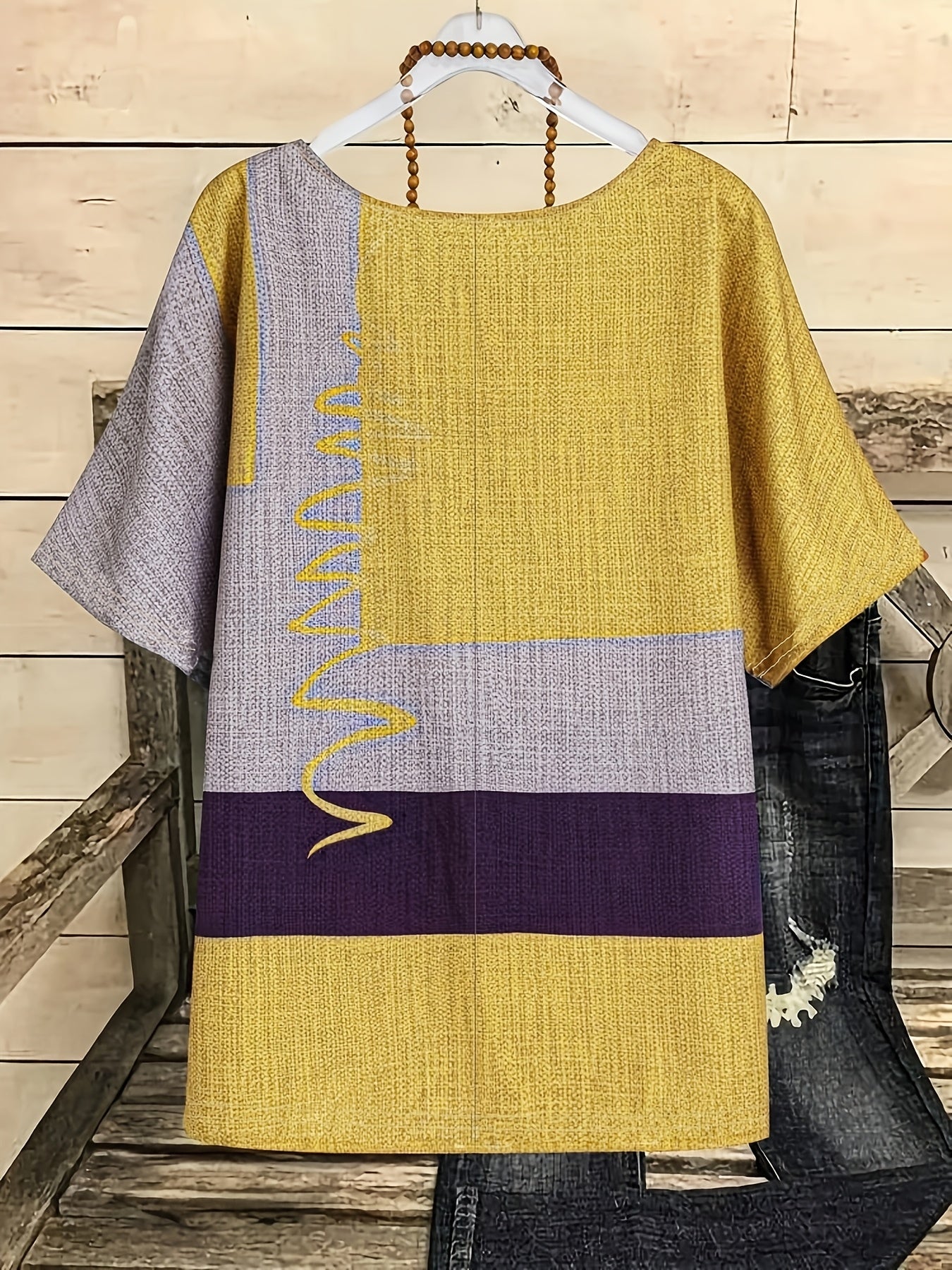 Rangli Blok Katta O'lchamdagi Bluzka, Yumshoq Bo'yin - Yengil va Zamonaviy, Har Mavsum uchun Mukammal, Mashinada Yuvish Mumkin