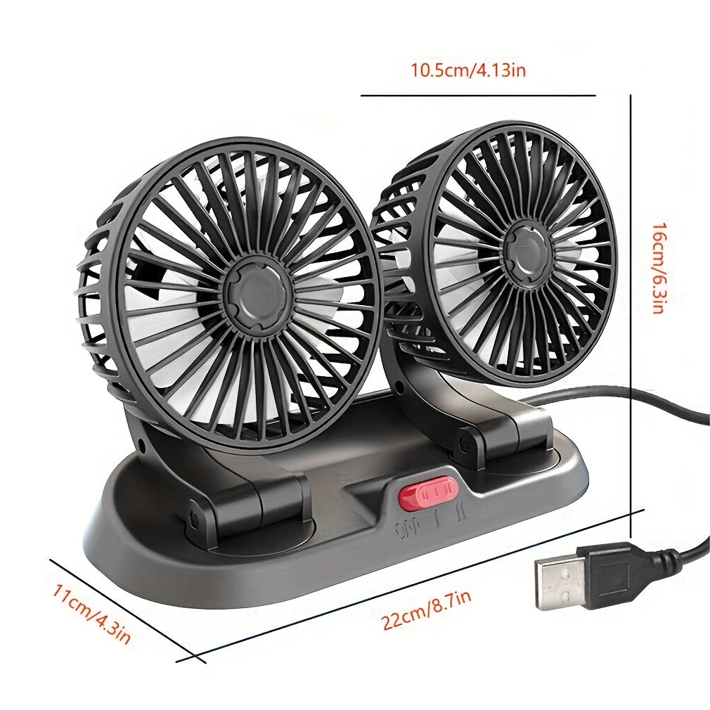 360° Rotatable Dual-Head Car Fan USB Powered Adjustable Wind Speed for Vehicle Ventilation