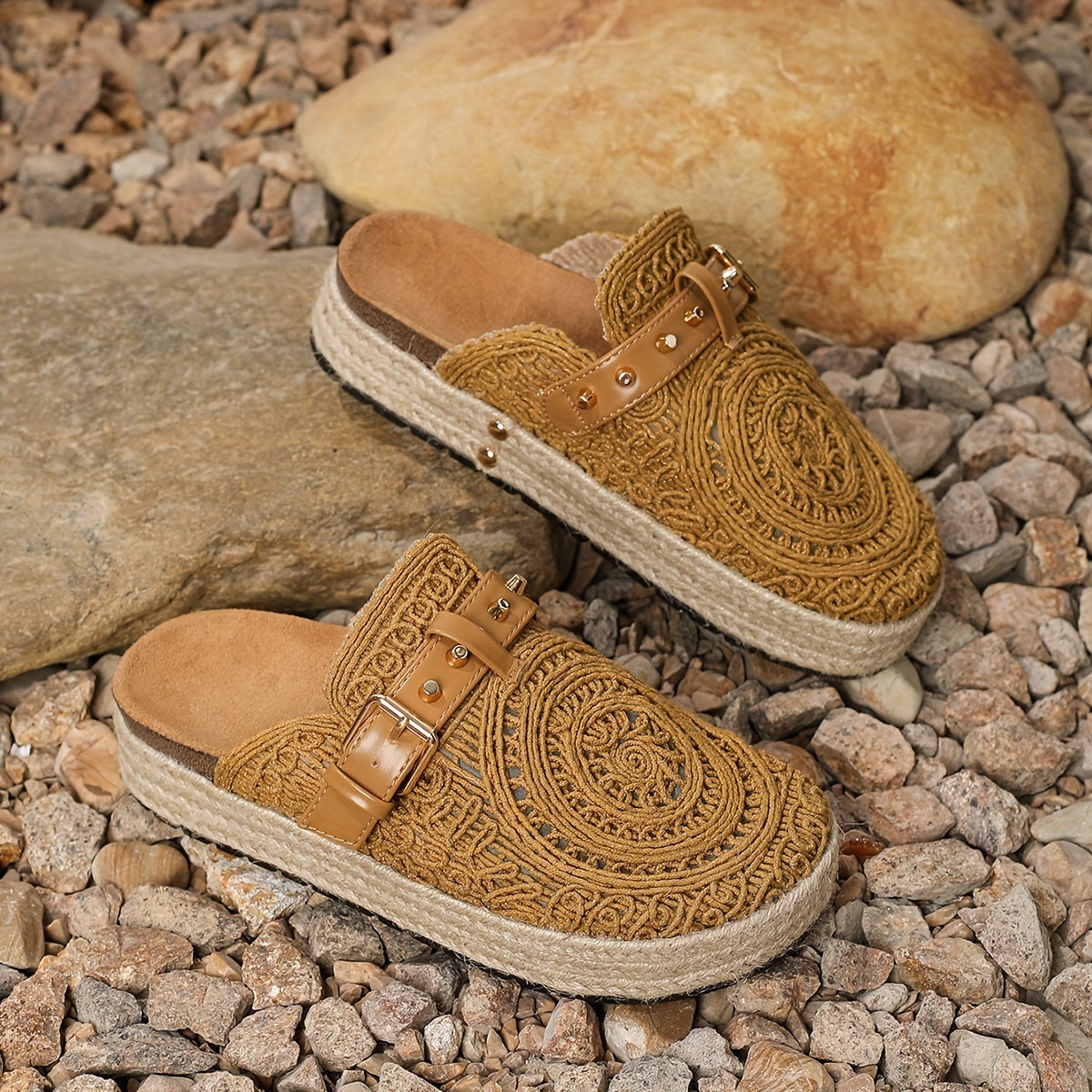 Women's Summer Casual Slip-On Mules with Embroidery and Lightweight Fabric