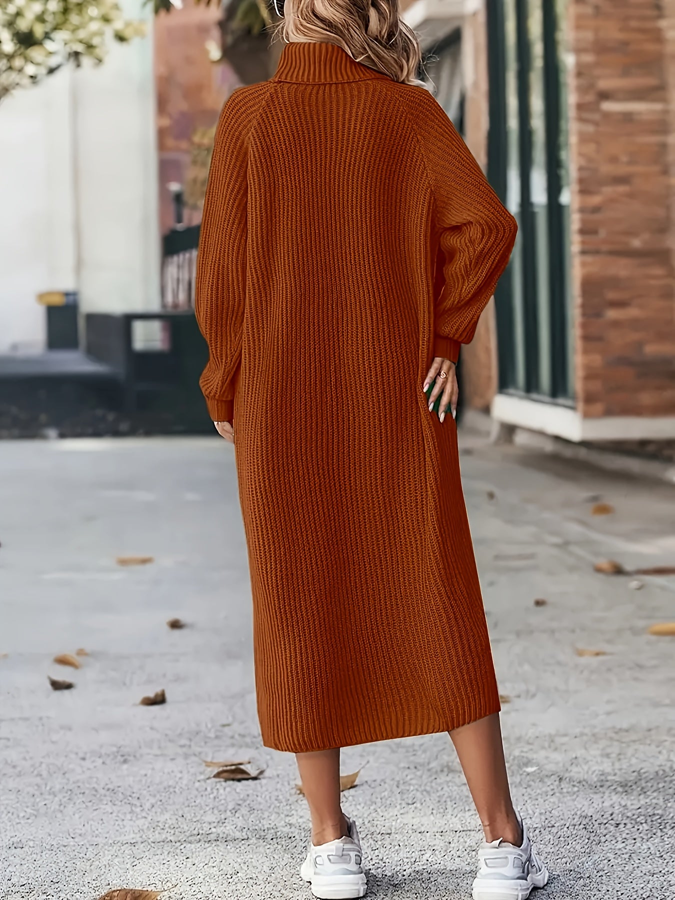 Ayollar uchun trikotaj kofta, katta o'lchamli yuqori bo'yin, bir rangli, qishki, kundalik kiyim