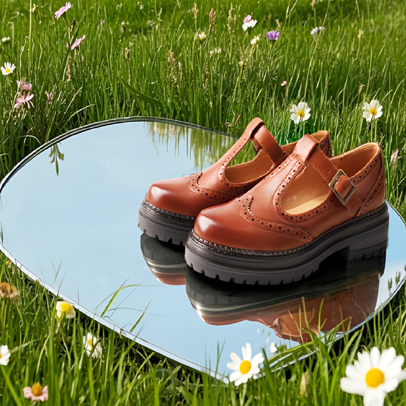 Women's Vintage Carved Loafers with Thick Sole Breathable Flats