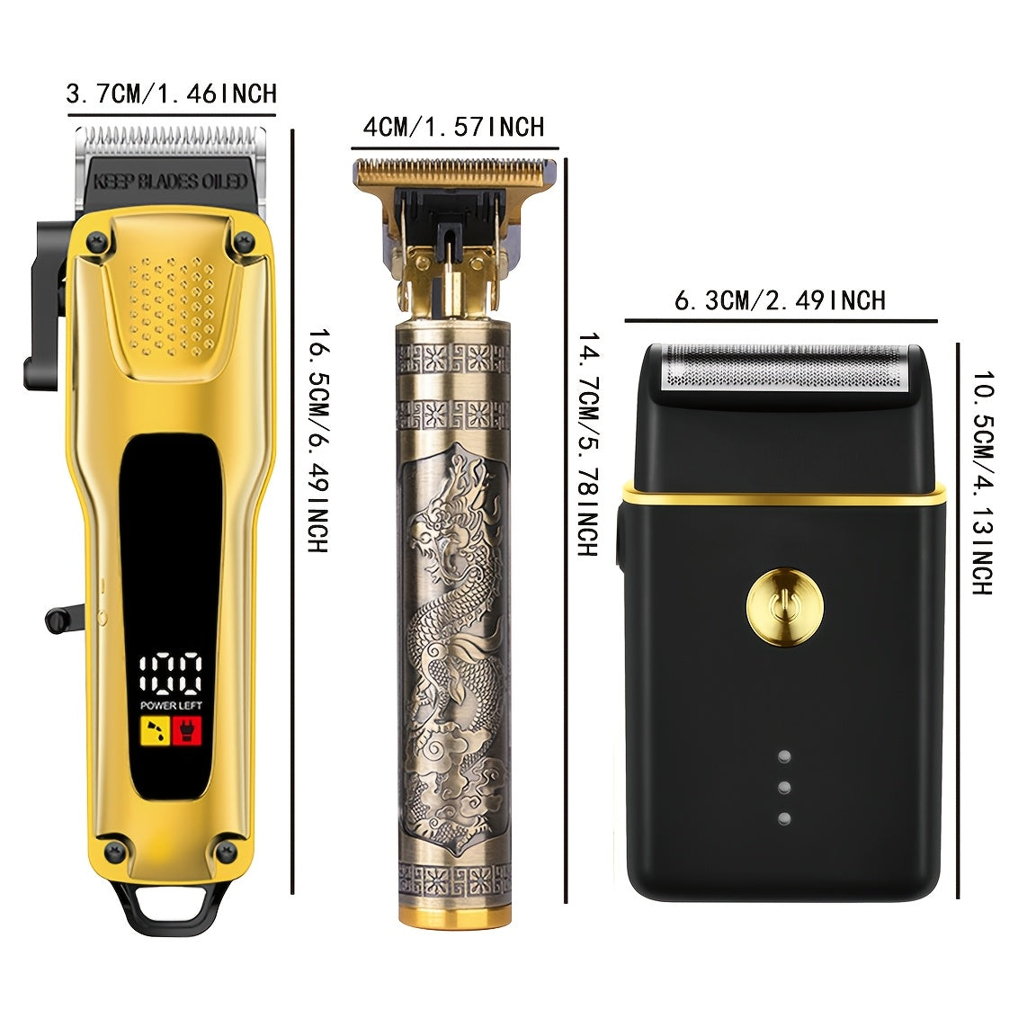 3-in-1 Electric Hair Clipper USB Recharge Lithium Battery Close Shave Travel-Friendly