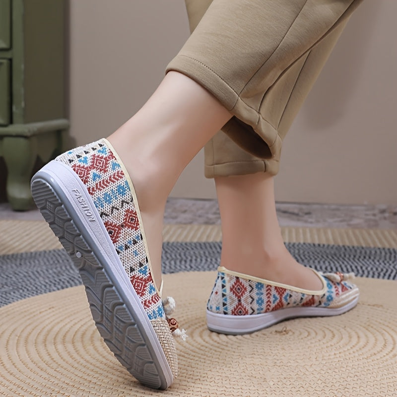 Zapatos planos de verano para mujer, zapatillas transpirables sin cordones, azul y blanco, floral étnico