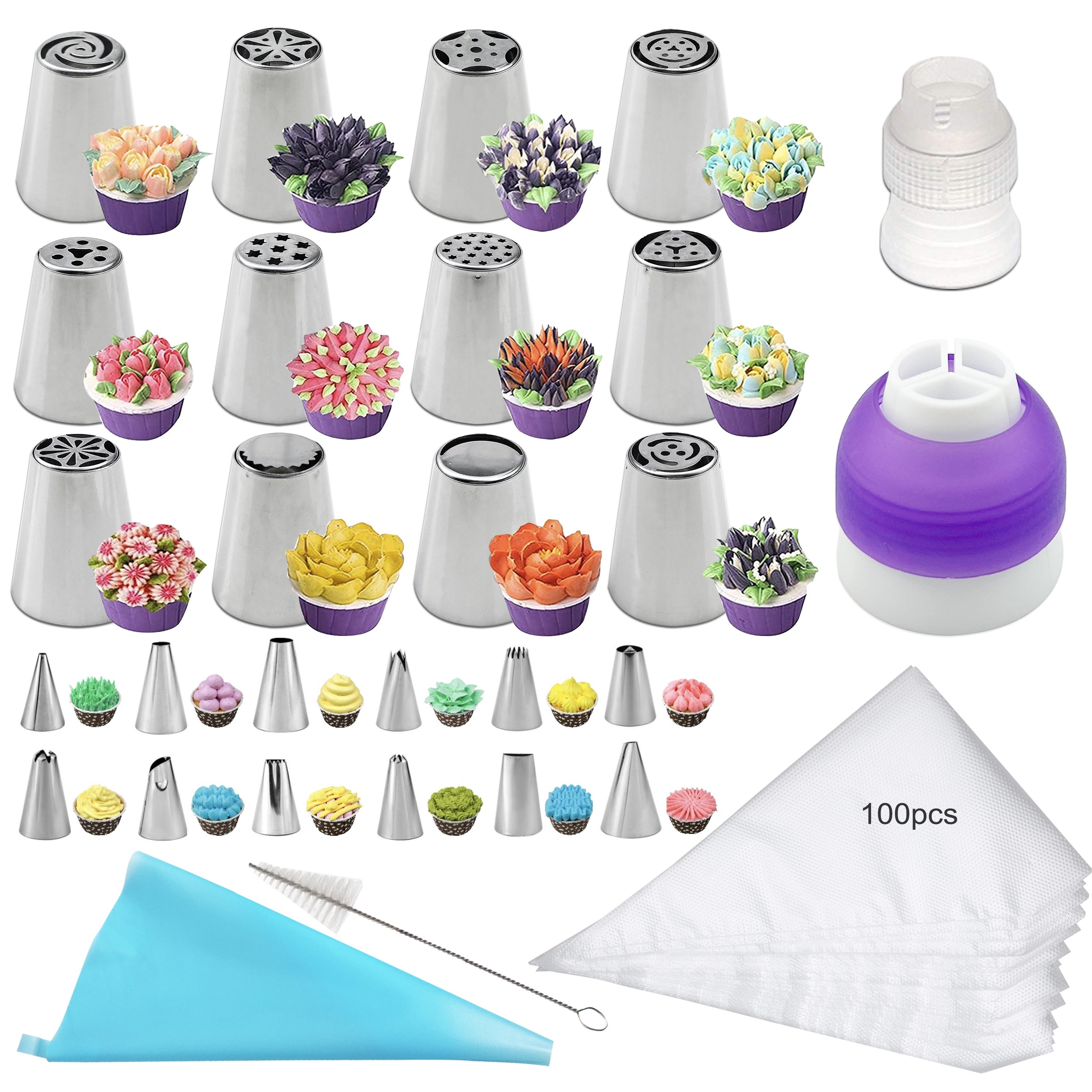 Stainless Steel Pastry Tips Set with Reusable Piping Bag and Accessories